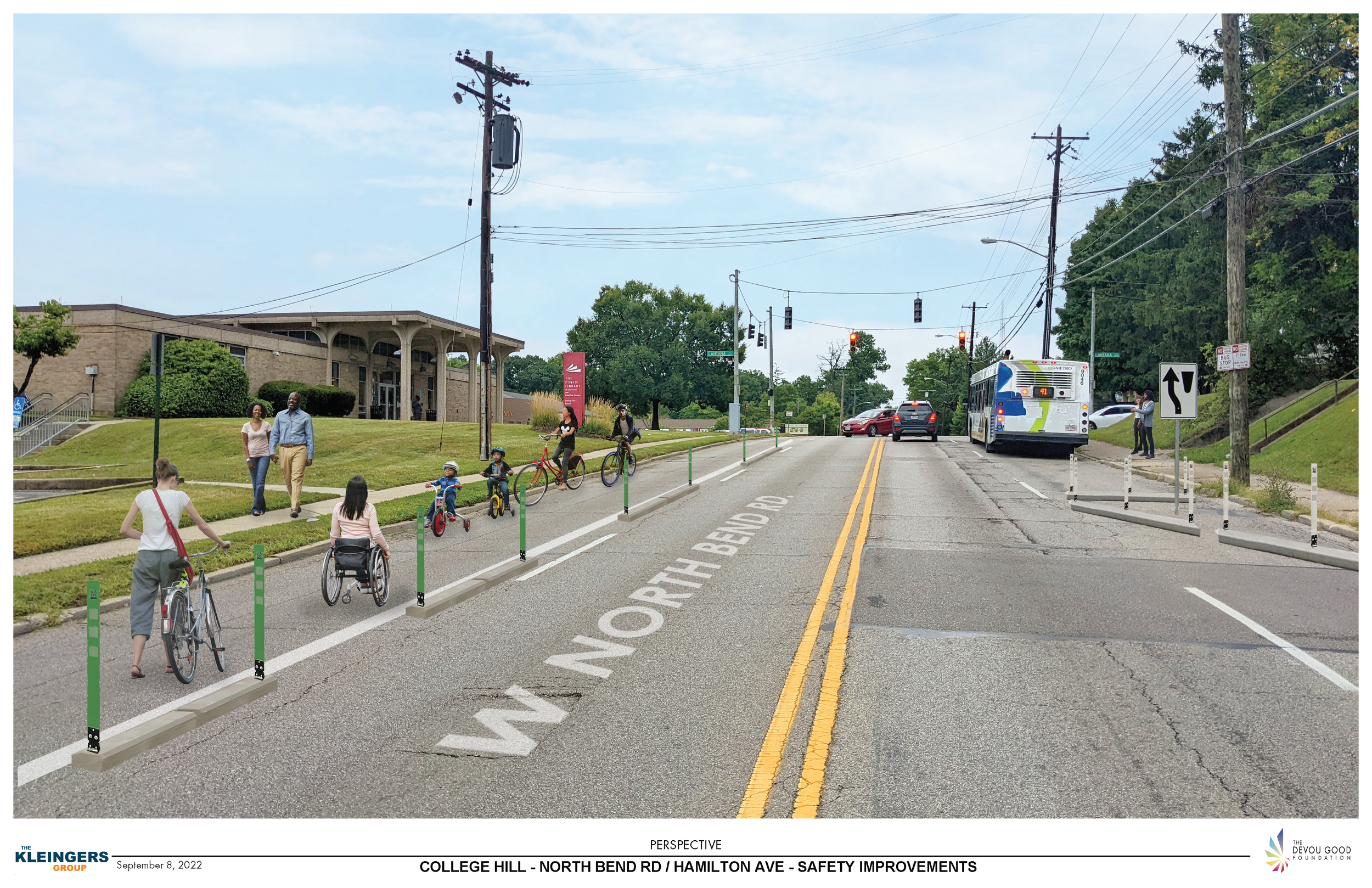 Street Level Perspective of bike lane and protected parking